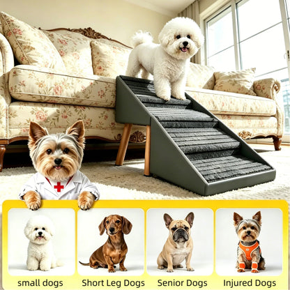 Grey 2-in-1 Foldable 4-Step Dog Ramp Ottoman 19.69 inch, Foldable Footstool for Small Dogs