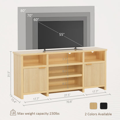 Oak Highboy LED TV Stand with Adjustable Storage Cabinets for 80 Inch TV Entertainment Center