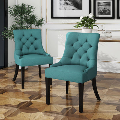 Contemporary Tufted Dining Chairs Set of 2, Polyester Upholstered Arm Chairs with Rubberwood Tapered Legs