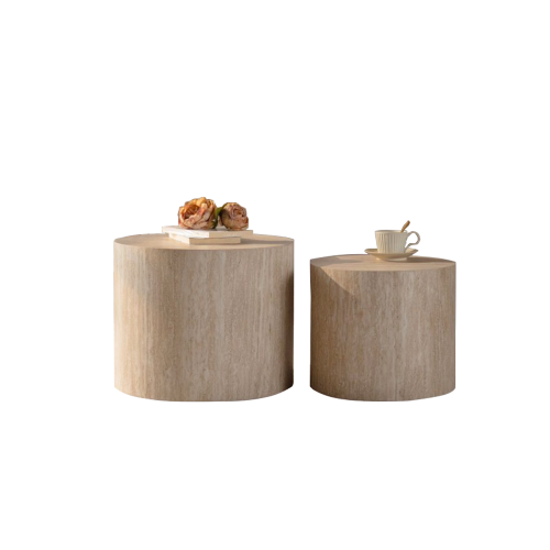 Set of 2 Nesting Round Coffee Tables Wooden Modern Space Saving Side Tables