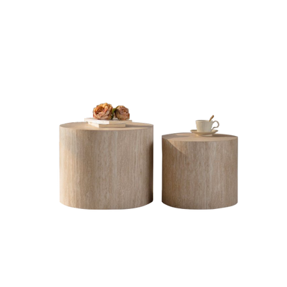 Set of 2 Nesting Round Coffee Tables Wooden Modern Space Saving Side Tables