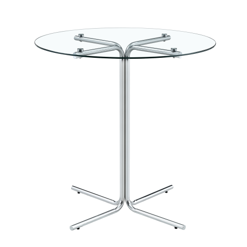 Round glass bar high table, 36 inch round bar table, tempered glass tabletop, sturdy silver chrome plated four column support, suitable for transparent round bar tables in small spaces, kitchens