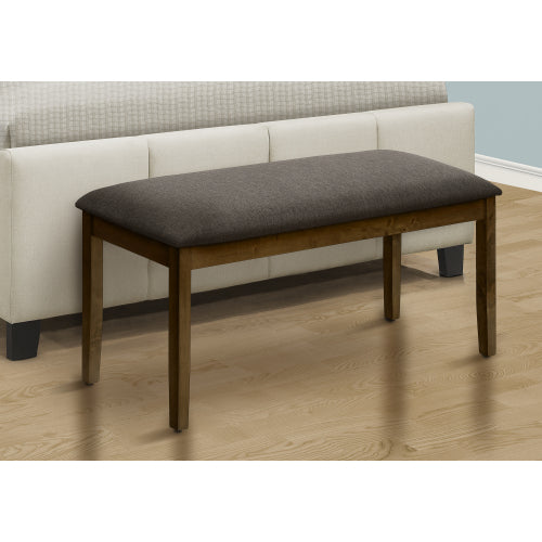 Bench, 44inch  Rectangular, Upholstered, Wood, Dining Room, Kitchen, Entryway, Brown Solid Wood, Brown Fabric, Transitional