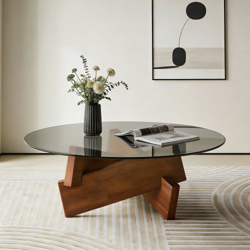 27.5inch  Round Mid Century Coffee Table, Walnut