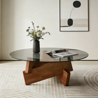 27.5inch  Round Mid Century Coffee Table, Walnut