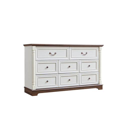 8 Drawer Dresser Chest for Bedroom with Wooden Base and Riser Trim, Wooden Rustic Rustic Chest of Drawers, Storage Dresser for Bedroom, Living Room