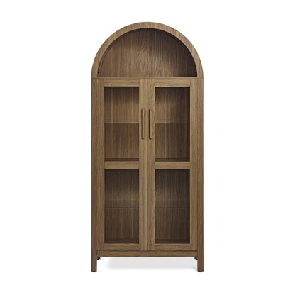 Brown High Arched LED Light Wooden Storage Cabinet Adjustable Glass Partition Modern Retro Home Multi-Functional Display Cabinet