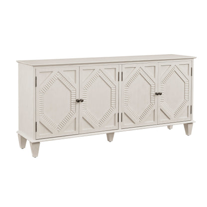 65.2 inch Mid Century Modern Sideboard Buffet Cabinet with Storage, Symmetrical Geometric Accent Coffee Bar Wine Bar Storage Cabinet, Large Console Table for Living Room/Entryway/Kitchen, Antique White