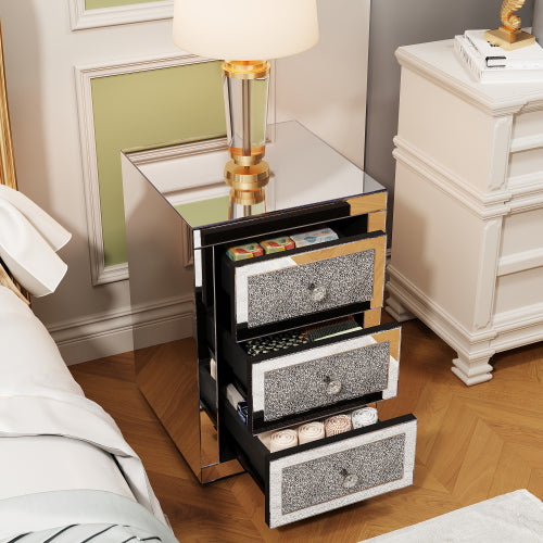 Silver Mirrored 3-Drawer Nightstand