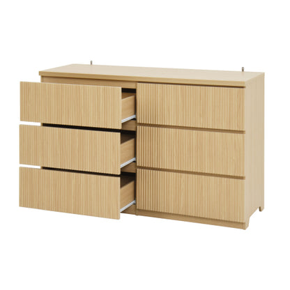6 Drawer Storage Cabinet ,Dresser, Wood Storage Tower Clothes Organizer with Wavy drawer panel, Wide Chest of 6 Drawers, Large Storage Space for Bedroom, Hallway, Entryway Living Room Natural