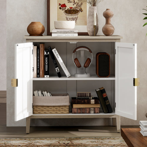 American Style 2-Door Wooden Storage Cabinet Relief Pattern Cabinet With Adjustable Layer Anti-Dumping Design