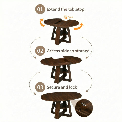 43-59 Inch Extendable Round Dining Table for 4-8 People