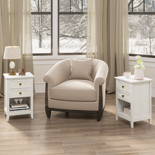 Set of 2 Rattan Nightstands with Drawer, 27-Inch Tall Boho Bedside Table with Storage Shelf
