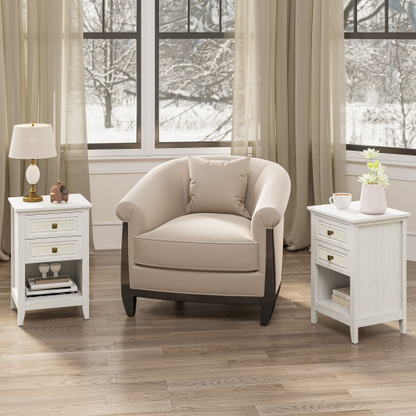Set of 2 Rattan Nightstands with Drawer, 27-Inch Tall Boho Bedside Table with Storage Shelf