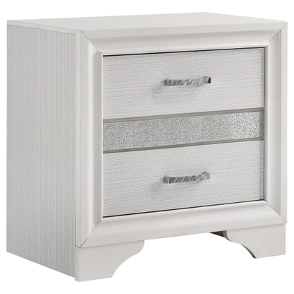 White 2 Drawer Nightstand with Hidden Jewelry Tray, Glam Bedside Table with Crystal Handles, Bedroom Storage Cabinet