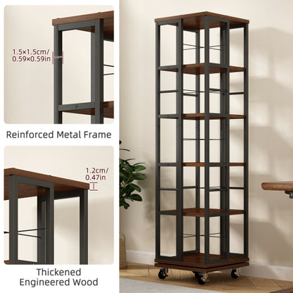 5-Tier Rotating Corner Bookcase 360¡ã Wood Display Shelf Rustic Brown