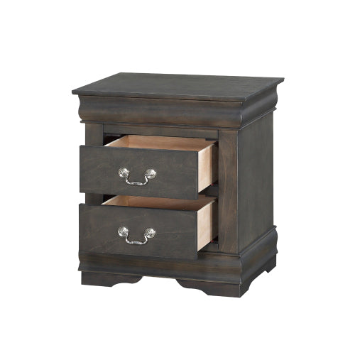 Solid Pine 2-Drawer Nightstand, Dark Gray, Metal Hardware