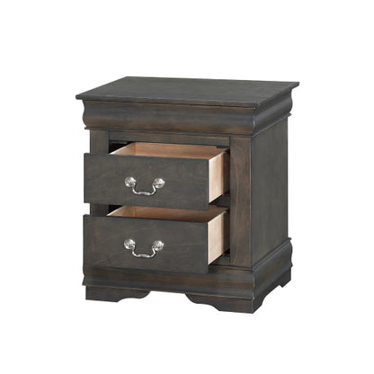 Solid Pine 2-Drawer Nightstand, Dark Gray, Metal Hardware