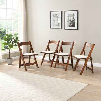 Set of 4 Solid Wood Folding Dining Chairs with PU Leather Cushions, Walnut Finish, No Assembly