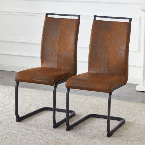 Set of 2 Vintage Brown Tech Fabric Dining Chairs, 39.3inch  High Back Metal Frame Accent Chairs