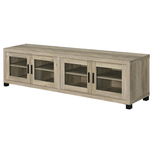 Distressed Pine 79 Inch Farmhouse Media Console, 4 Glass Door TV Stand Fits 85 Inch TV