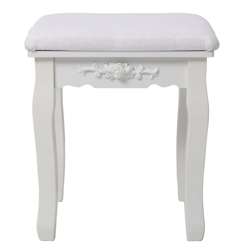 White Princess Vanity Desk Set with Mirror & Cushioned Stool,Light Modes,4-Drawer Wooden Makeup Vanity Table for Girls' Bedroom, Dressing Table with Ample Storage