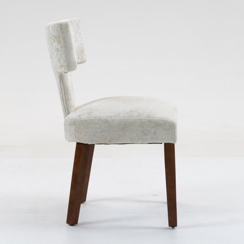 Set of 2 Beige Chenille Mid Century Dining Chairs, Wood Frame Upholstered Accent Chairs