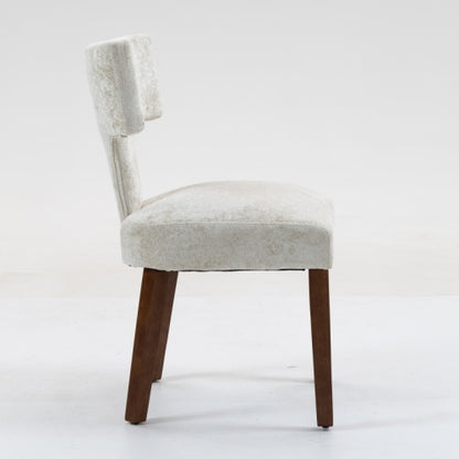 Set of 2 Beige Chenille Mid Century Dining Chairs, Wood Frame Upholstered Accent Chairs