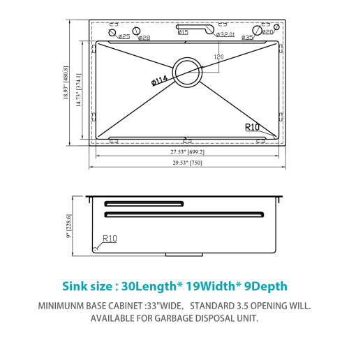 30" Kitchen Sink Waterfall Sink - 30 x 19 x 9 inch Multifunction Single Bowl 16 Gauge Stainless Steel Ledge Workstation Smart Top Mount Kitchen Sinks