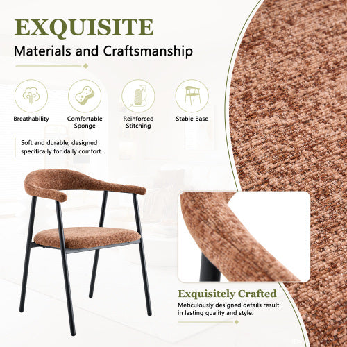 Fabric Upholstered Dining Chairs with Black Metal Legs, Set of 4, Caramel