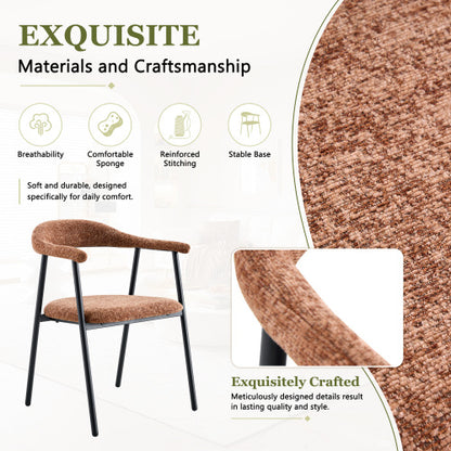 Fabric Upholstered Dining Chairs with Black Metal Legs, Set of 4, Caramel
