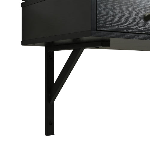 Black Floating Wall Mounted Vanity Desk with LED Mirror, 3 Color Lights, Power Outlet & USB, Large Storage
