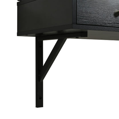 Black Floating Wall Mounted Vanity Desk with LED Mirror, 3 Color Lights, Power Outlet & USB, Large Storage
