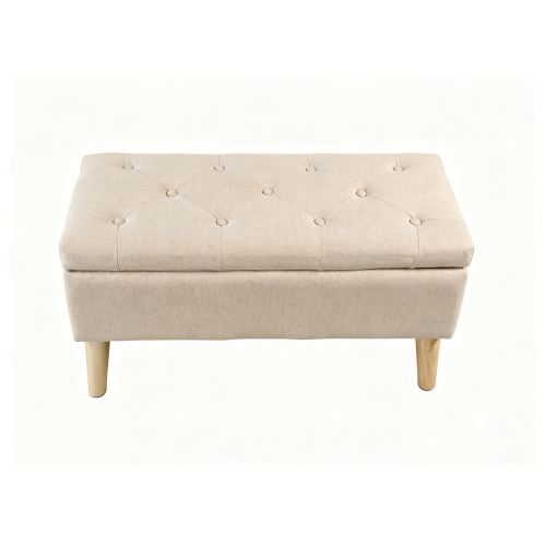 32 inch Wide Square Storage Ottoman Bench with Built-in Tray, Upholstered Footrest, Versatile End of Bed Bench for Bedroom & Entryway