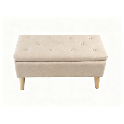 32 inch Wide Square Storage Ottoman Bench with Built-in Tray, Upholstered Footrest, Versatile End of Bed Bench for Bedroom & Entryway