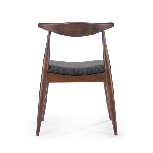 Set of 2 Walnut + Charcoal Retro Rubberwood Dining Chairs, Ergonomic Arched Back TSCA Foam 300lbs Capacity