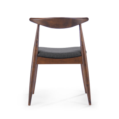 Set of 2 Walnut + Charcoal Retro Rubberwood Dining Chairs, Ergonomic Arched Back TSCA Foam 300lbs Capacity