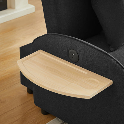 Black 3-in-1 Convertible Sleeper Chair,USB-C,Foldable Side Table