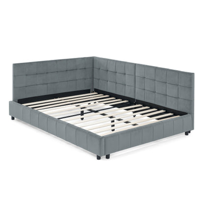 Full Size Upholstered Tufted Bed Frame, Sofa Bed Frame with Comfortable Backrest and Armrests, Full Size Bed for Bedroom, Living Room,Velvet, Grey(80.5inch *59inch *30.5inch )