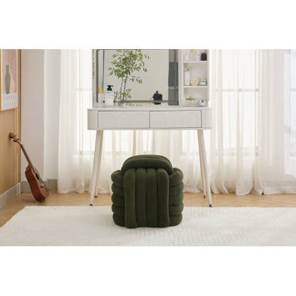 Green Chenille Knot Design Ottoman, Wooden Frame Foot Stool 19.29 inch, 250 LBS Fully Assembled