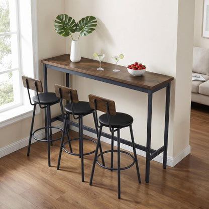 4-Piece Rustic Brown  Bar Table Set for Kitchen, Dining Room, Table & 3 PU Stools