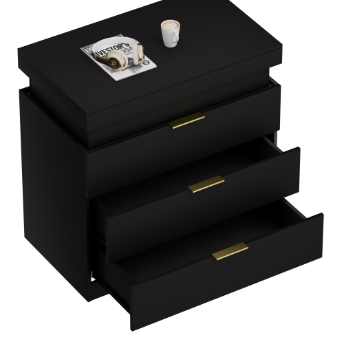 Nightstand with Charging Station and LED Lights,Night Stand with Sliding Top for Bedroom,Bedside Table with Drawers,Modern End Side Table,Black.28.8''W x 17''D x 30.5''H.