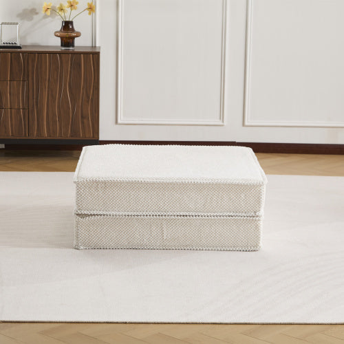 White Circle Fleece Modular Ottoman, No-Assembly Compression Convertible Floor Sofa Footstool for Small Spaces