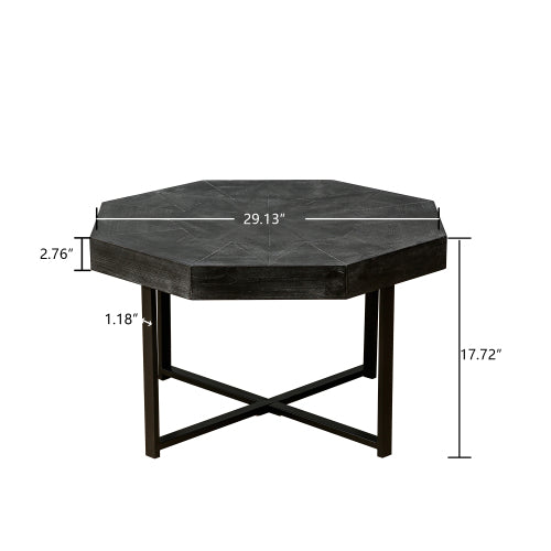 30 Inch Octagonal Patchwork Coffee Table, Antique Black