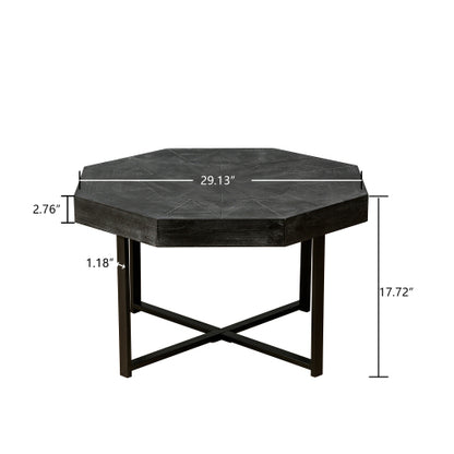 30 Inch Octagonal Patchwork Coffee Table, Antique Black