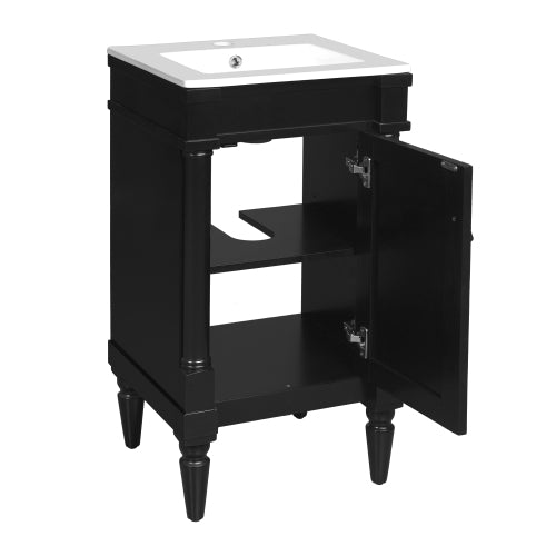 18-Inch Modern Bathroom Vanity with Sink, Modern Bathroom Storage Cabinet with Door, Freestanding Small Space Bathroom Cabinet, Single Sink Cabinet with Adjustable Shelf, Black