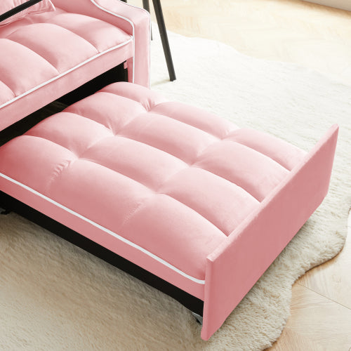 Pink 3-In-1 Convertible Sleeper Chair Bed with USB & Type-C Port