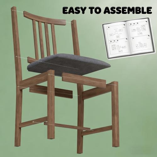 Set of 2 Dining Chairs Gray Upholstered Vertical Slat Back Chair
