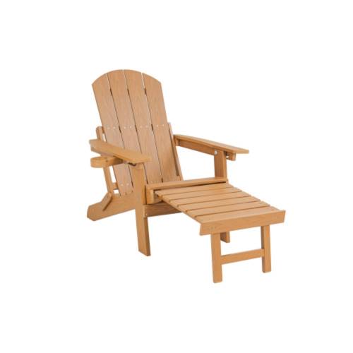 Lounge chair teak wood color, suitable for all seasons: Outdoor lounge chair, made of sturdy HIPS material, equipped with 304 stainless steel accessories.