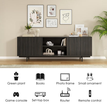 63 Inch Mid Century Fluted Retro Pop-Up Door TV Stand for 75 Inch TV with Removable Storage Shelves